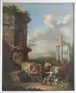 Supraporte: Ruine mit vier Säulen und Gebälkstück