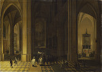 Inneres einer dreischiffigen gotischen Kirche mit Sakraments-Prozession (Figuren von Frans Francken III.)