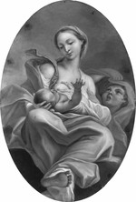 Allegorie der Mutterliebe (Frau mit Kind auf dem Schoß, dem sie die Brust reicht; ein weiteres Kind birgt sich unter ihrem Gewand)