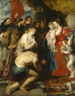 Maria mit Jesus und Johannes, von reuigen Sündern und Heiligen verehrt