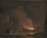 Brennendes Schiff bei Nacht